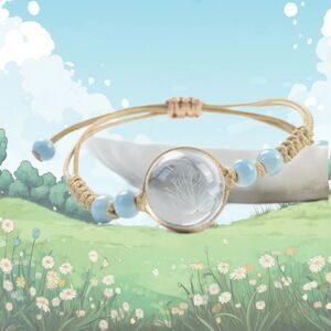 Make a WISH Blue Beads Macrame Bracelet Dandelion Inside Clear Ball